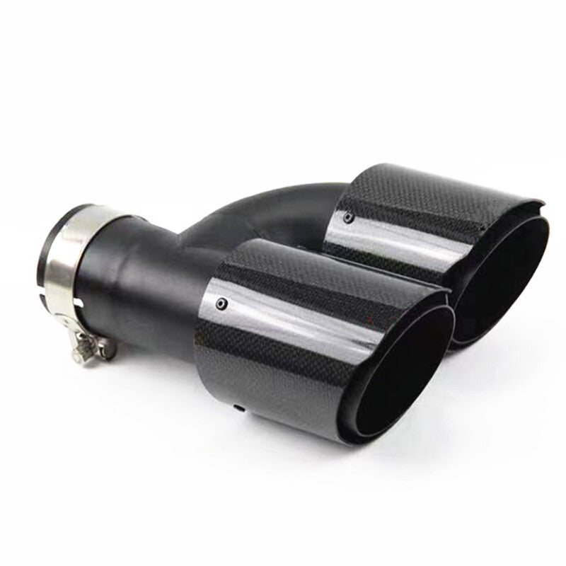 1Pc 65mm Car Right Black Glossy Carbon Fiber Exhaust Pipe H Rear Exhaust Tip End