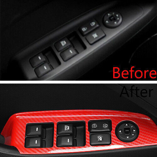 Glass Window Lifting Lock Panel Trim 4PCS for Kia K3 2014-2018 Red Carbon Fiber