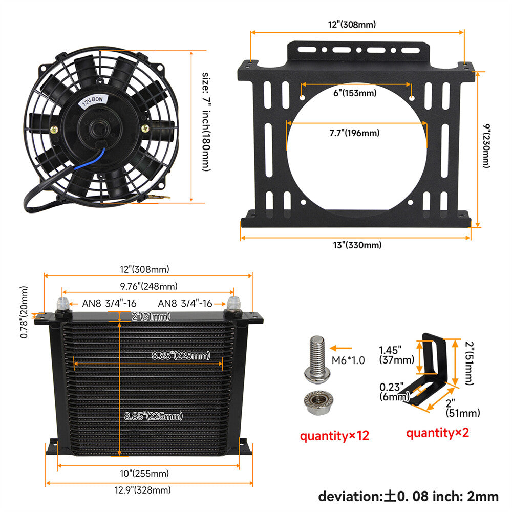 Universal 30 Row AN8 Engine Oil Cooler + 7 Fan Kit New Mounting Bracket Kit BK