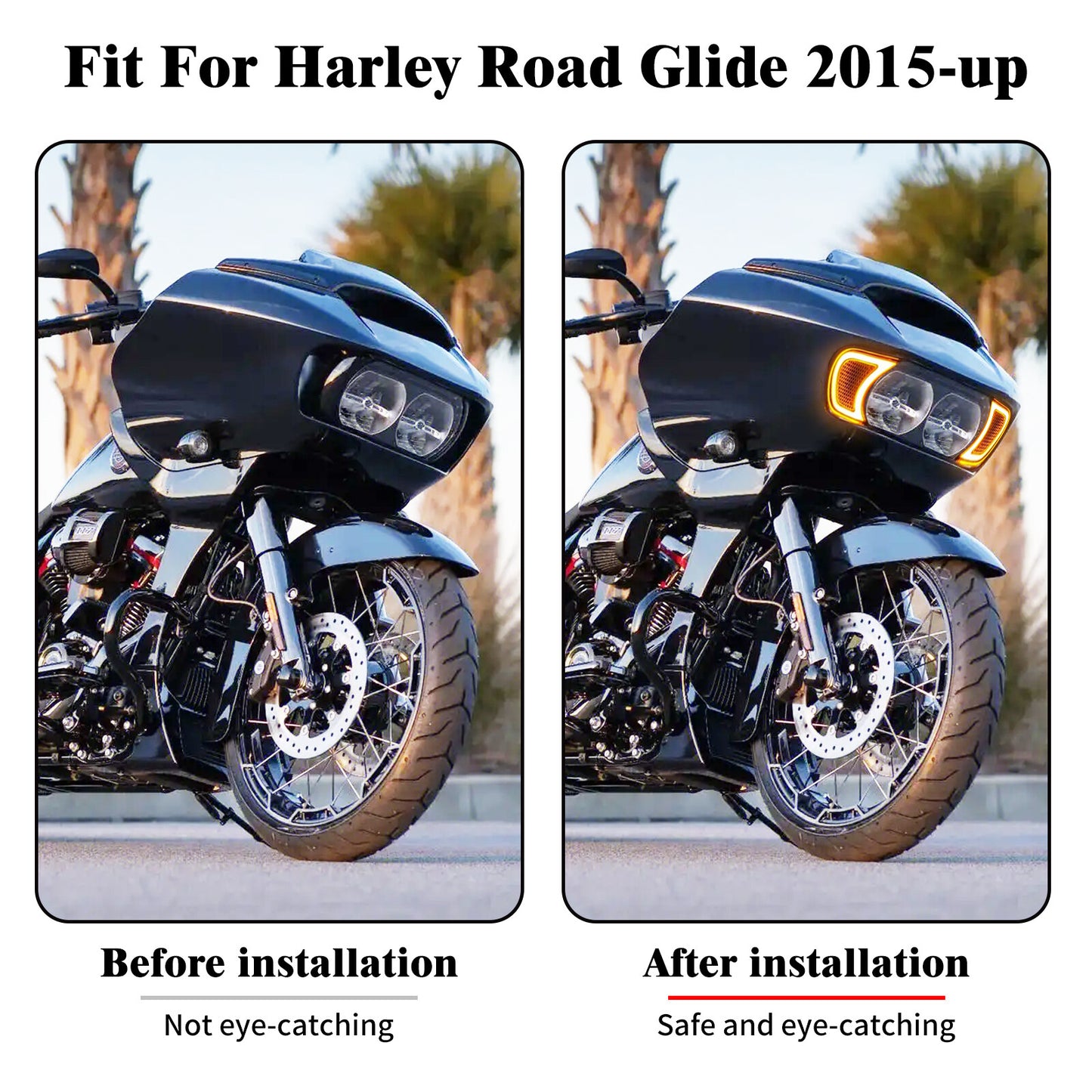 Headlight Vent Accent Amber White LED Light Clear Lens for Harley Road Glide 15+