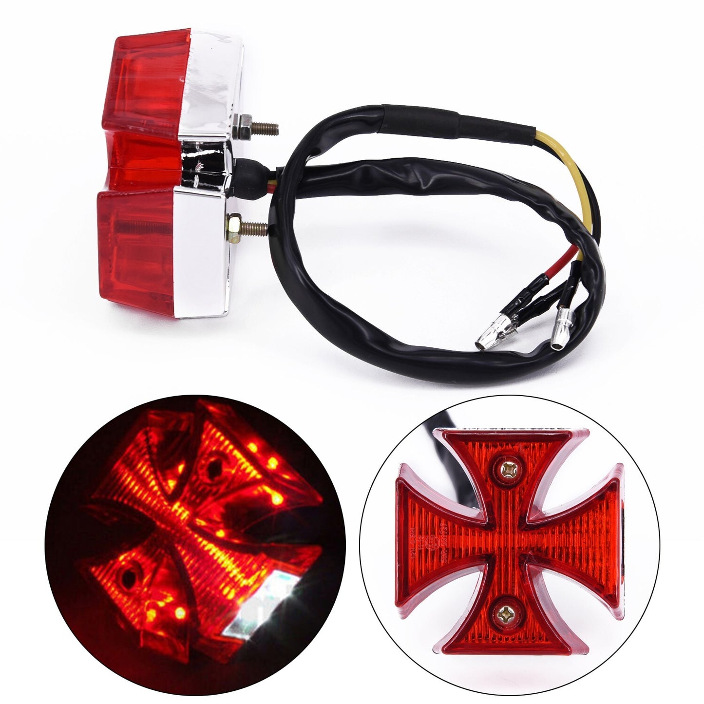 Motorcycle Choppers Dirt Bike Maltese Cross LED Rear License Plate Tail Light