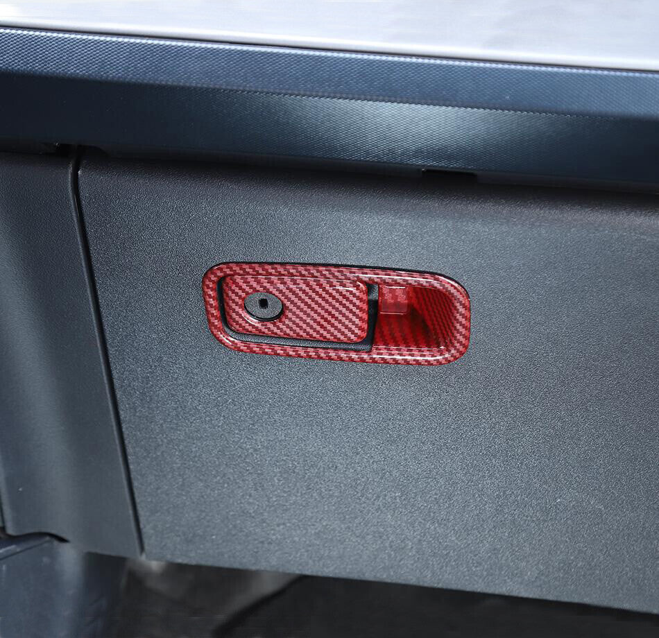 Accessories for Ford for Mustang 21-23: Red Carbon 2P Passenger for Seat Storage Box Handle Trim