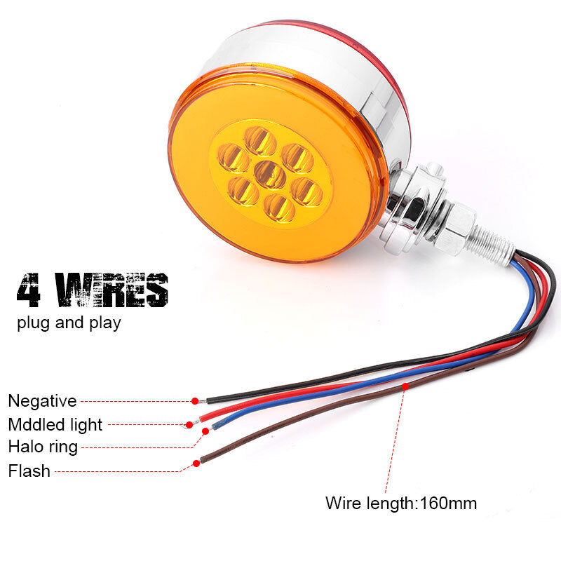 2X Amber/Red 3 Round Double Face 14 LED Pedestal Fender Brake Turn Signal Light