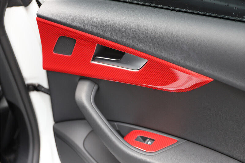 Car Inner Door Handle Cover Trim 4PCS Fit for Audi A5 2017-2019 Red Carbon Fiber