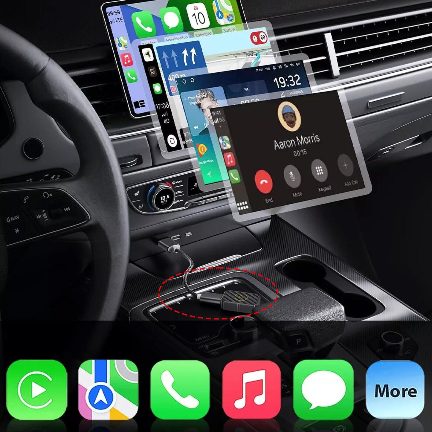 for Mini Wireless CarPlay Adapter for Apple, Plug Play Low Latency Converts Wired