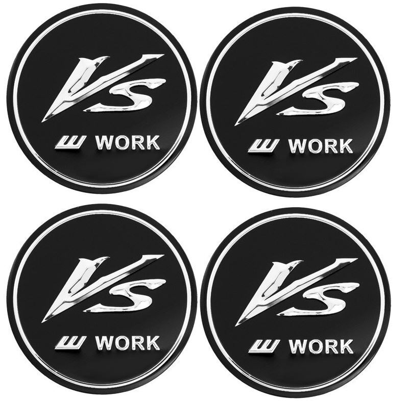 4-Piece VS Work Black Rim Stickers, Wheel Center Stickers, Hub Stickers 45mm