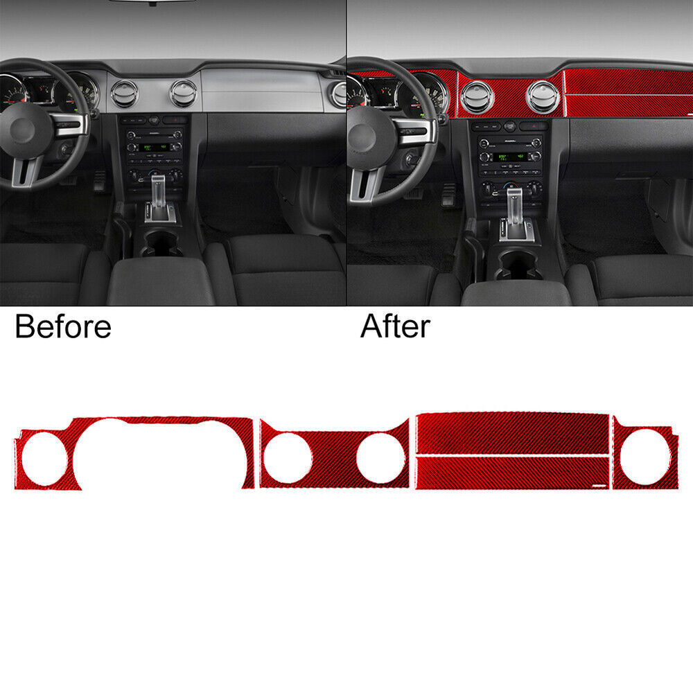 for Ford for Mustang 2005-09 Full Kit Interior Set Trim Cover 33PCS Red Carbon Fiber