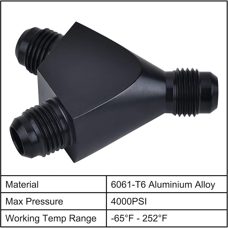 8AN Y Block Fuel Y Fitting Junction Coupler Male 8/8/8 Parallel Exits Black