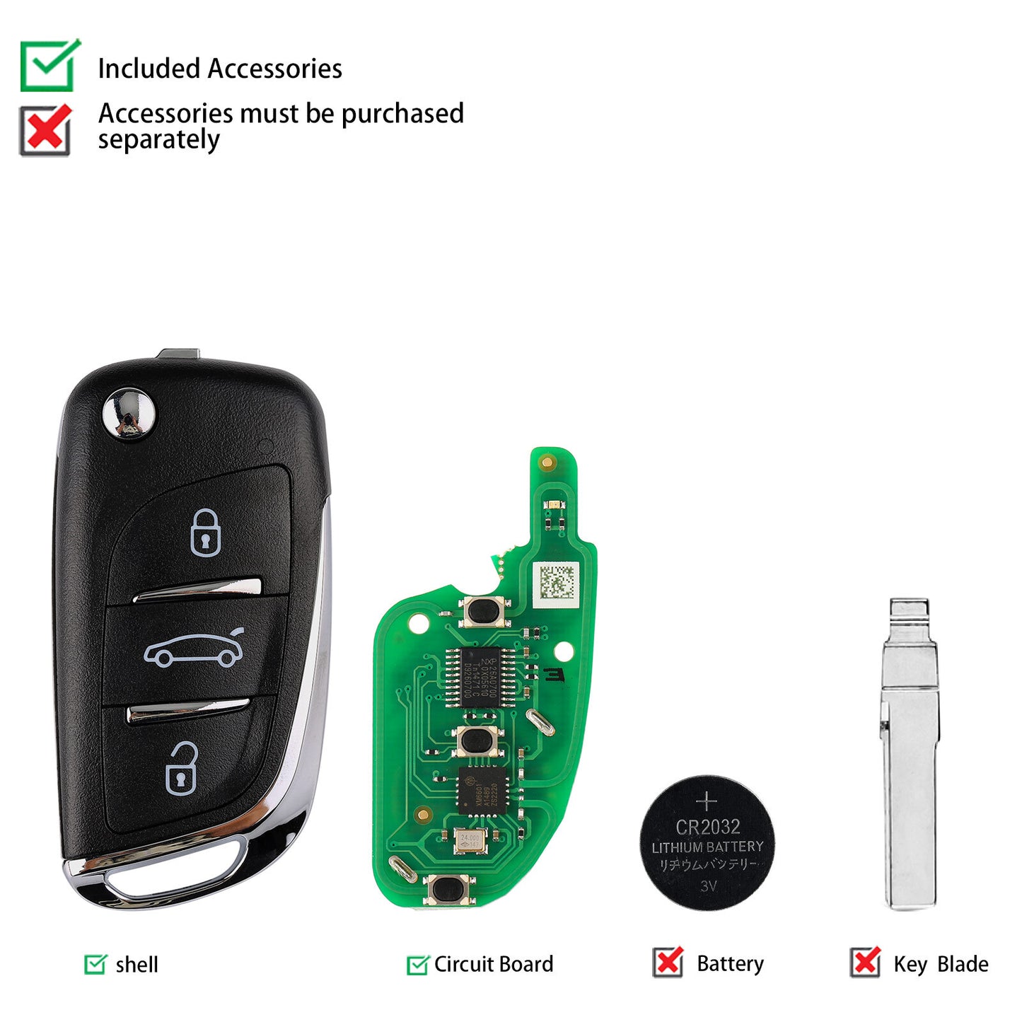 5Pcs Universal Wireless Remote Key for DS Flip Style 3 Buttons XNDS00EN HK