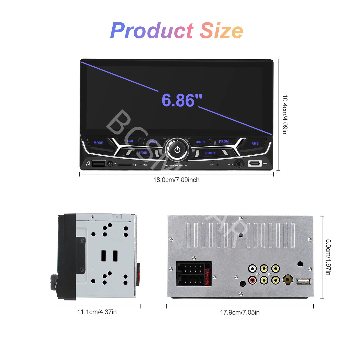 Double 2Din 6.86in Car Stereo Radio Carplay Android Auto FM AUX Touchscreen
