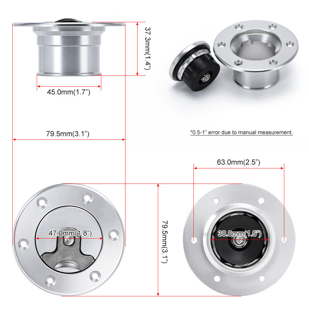 PQY Aluminum Aircraft Hotrod Ratrod Gas Fuel Filler Cap Flush Mount ID: 35.5MM