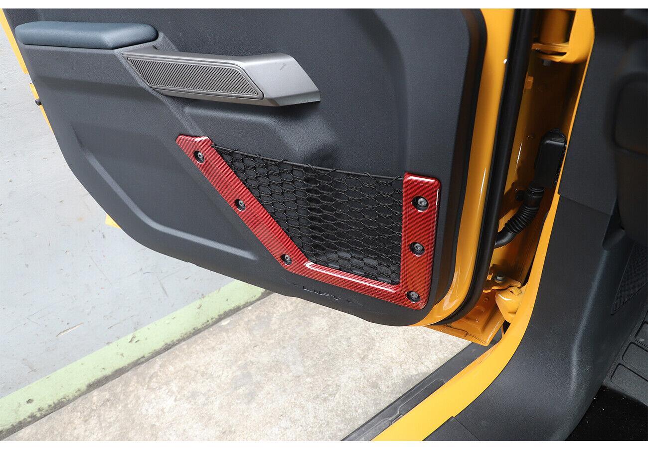 for Ford Bronco 2021-2023 Red carbon Interior Car Door Net Bag Frame Cover Trim