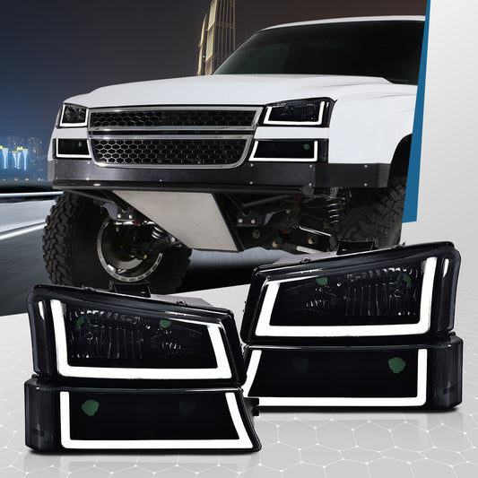 Suitable for 03-07 for Chevrolet Silverado smoked lens, black housing, LED DRL headlights