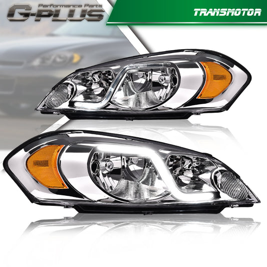Suitable for 06-16 for Chevrolet Impala with chrome housing, amber corner DRLs, and LED headlights.