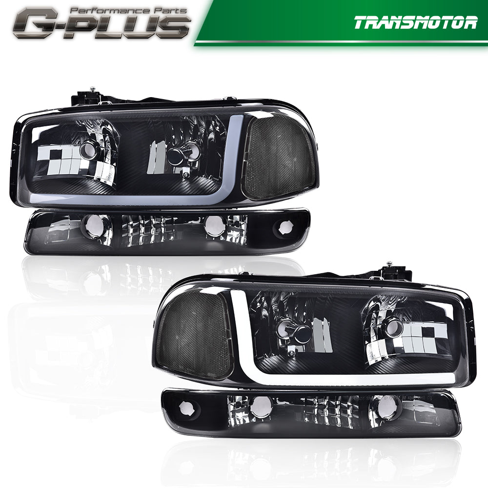 Suitable for 99-07 GMI SIERA/ for YUKON LED DRL Black Transparent Headlight with BUMPER Signal Light