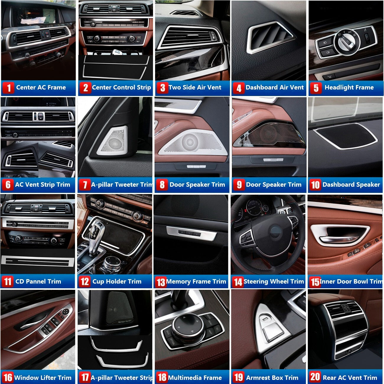 Stainless for BMW 5 Series F10 F11 Car Center Console CD Panel Cover Trim Strips