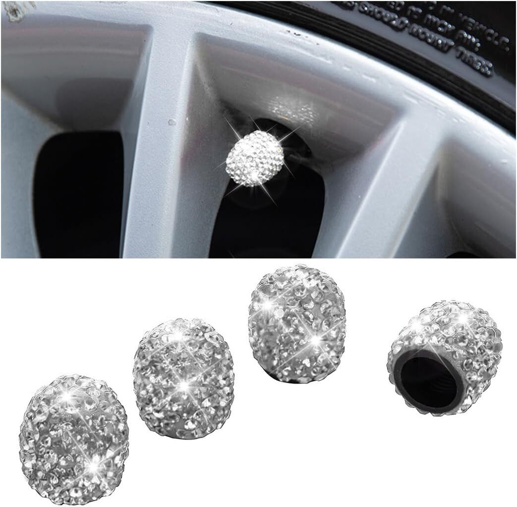 4Pcs Fashion Diamond Bling Car Tyre Tire Wheel Rims Air Valve Stem Cap Car White