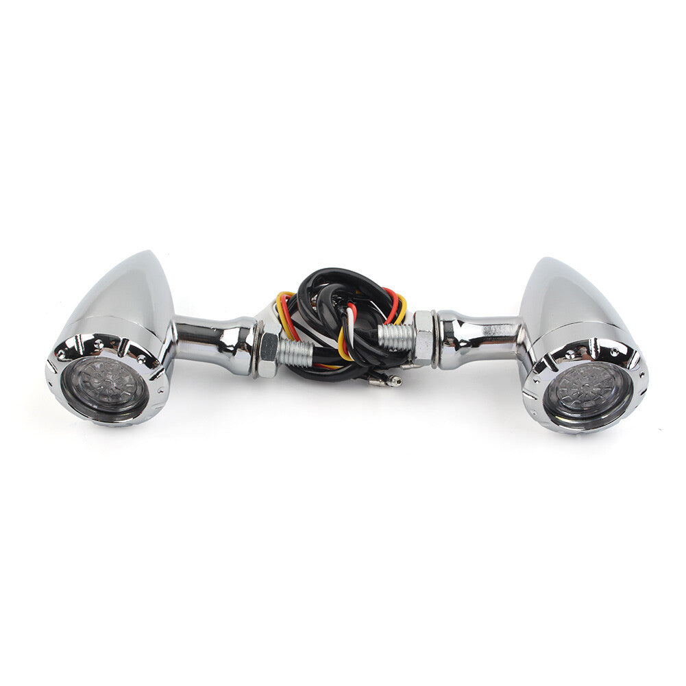 for Harley Silver Motorcycle LED Red/Amber Brake Blinker Turn Signal Tail Light