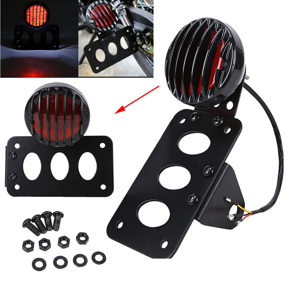 Black LED Tail Brake Light Side Mount License Plate Bracket Fits for Harley , for BMW