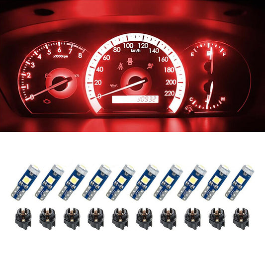 10Pcs T5 3030-3SMD Car Dashboard LED Lights Red High Light Bulb