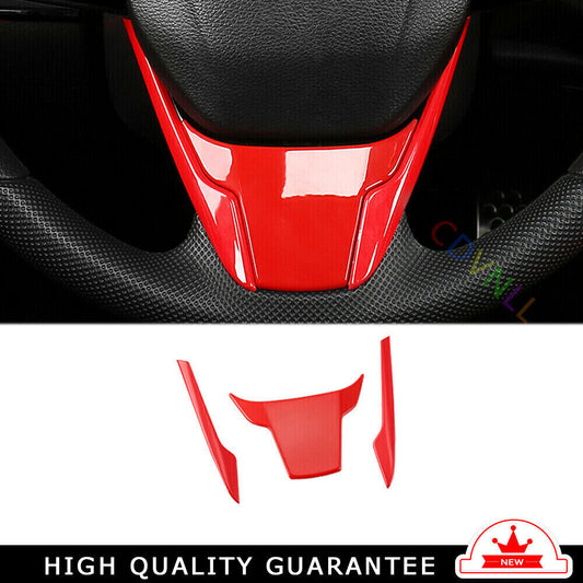 Steering Wheel Sticker Cover Trim 3PCS for Honda for Civic 10th 2016-2021 Bright Red