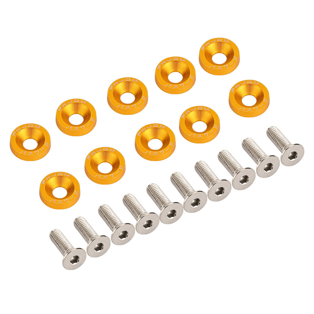 10x Orange JDM Billet Aluminum Fender Bumper Washer Bolt Engine Bay Dress Up Kit