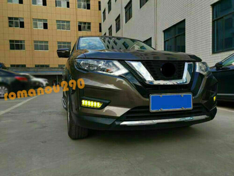 LED DRL Daytime Running Fog Light W/Turn Signal Lamp for Nissan Rogue 2017-2020