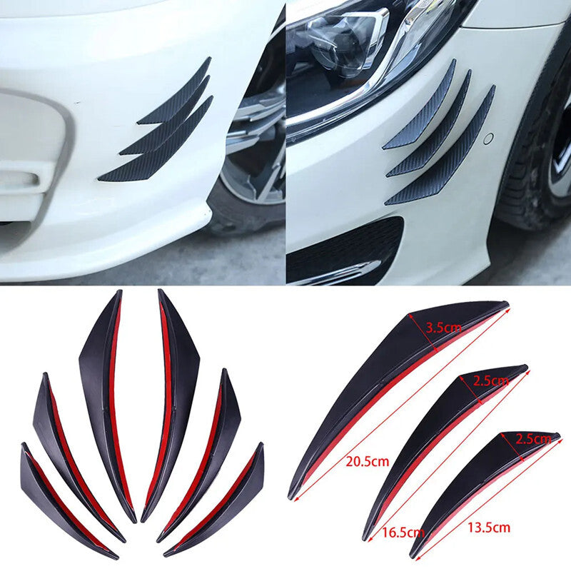 Car Black Front Bumper Lip Diffuser Body Splitter Fins Body Spoiler Chin Pad Kit
