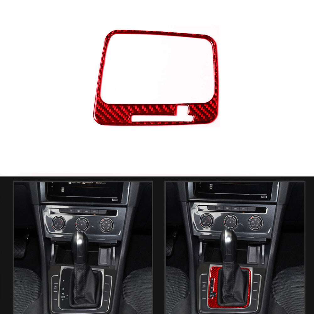 Red Carbon Fiber Gear Shift Panel Frame Trim Cover for VW for Golf MK7 2014-2019