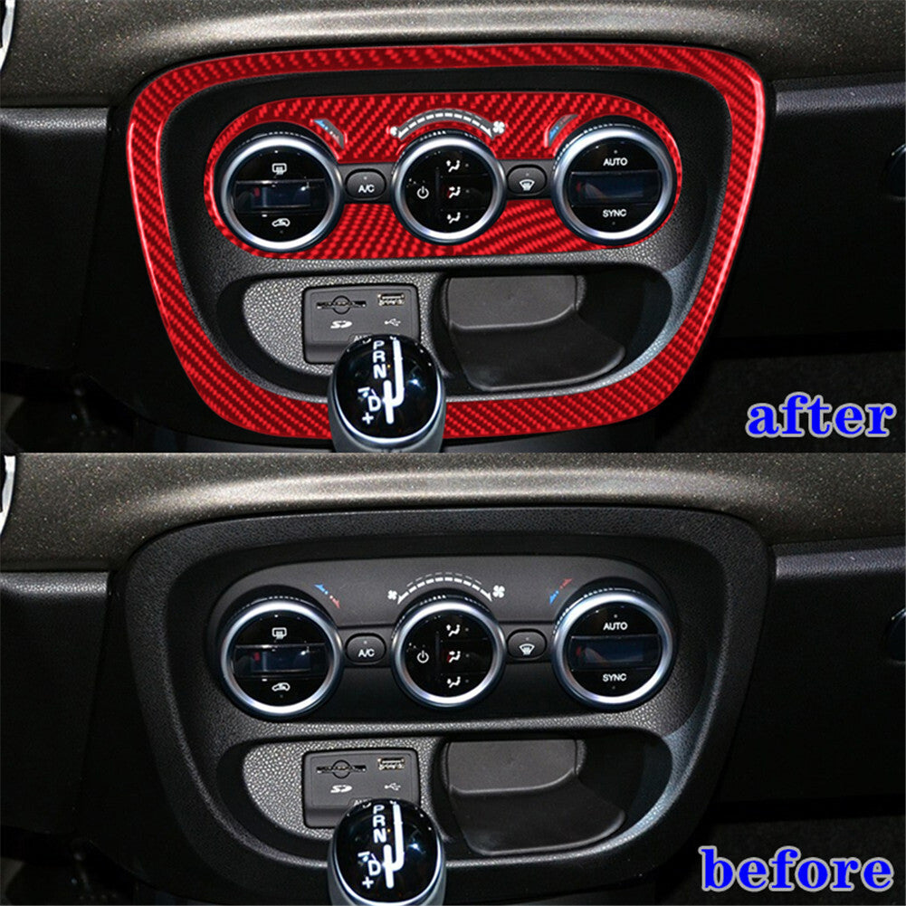 Red Carbon Fiber Interior Climate Control Panel Cover Trim for Fiat 500L 2014-17