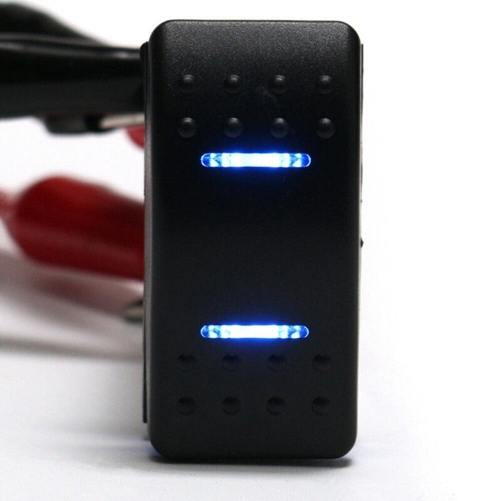 1 Blue LED rocker switch, 7-pin DPDT, 3-way 12-24 volt waterproof for cars and boats.