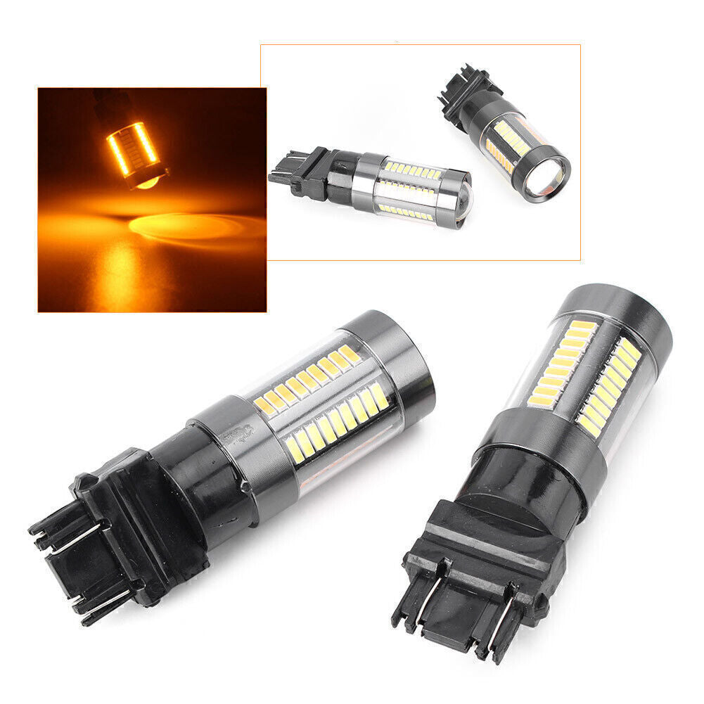 2X T25 3157 4014 66SMD Dual Color Switchback White Yellow 6000K LED Light Bulb
