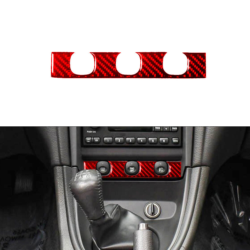 Red Carbon Fiber Dimlight Switch panel Trim for Ford for Mustang Convertible 01-04 A