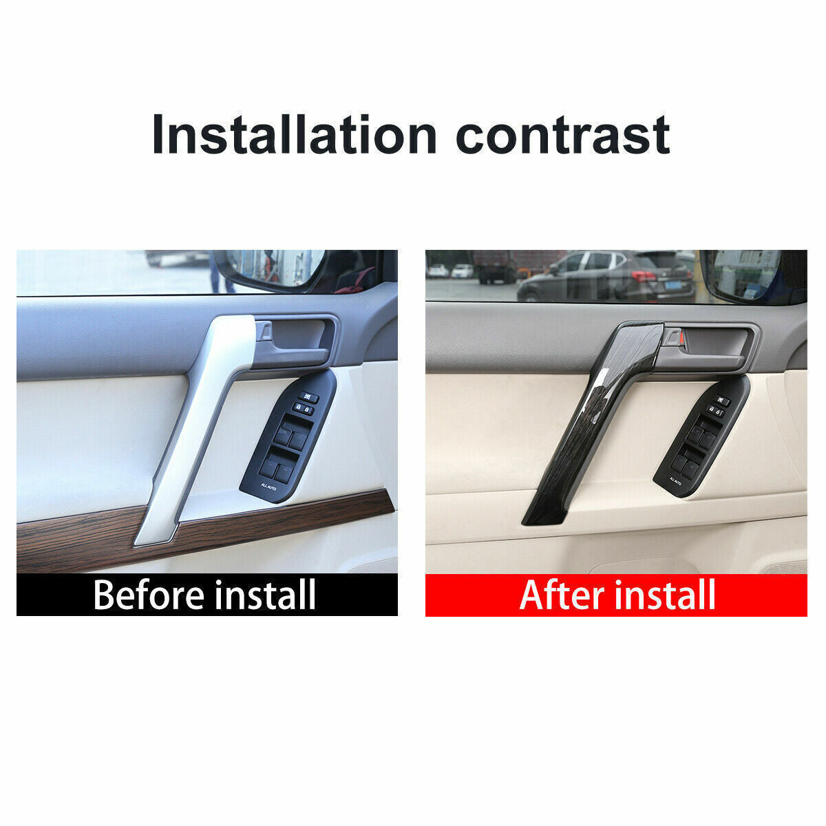 Black Wood Car Door Inner Handle Protective Cover for Toyota Prado FJ150 10-2018