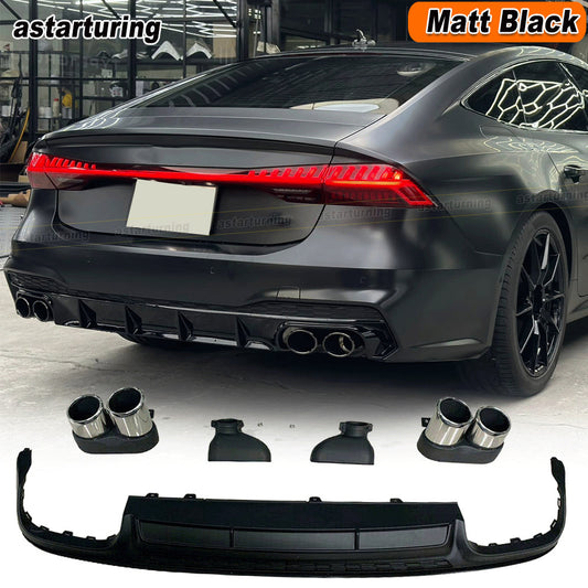 for Audi A7 Quattro Sportback 2019-2020 Rear Bumper Diffuser Lip W/Exhaust Tips