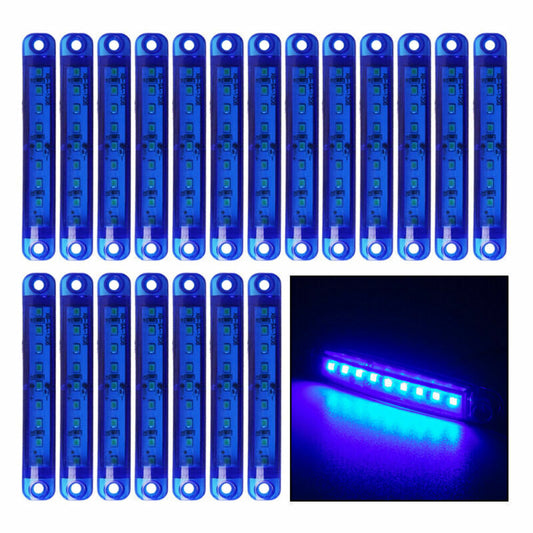 20x 4 Blue LED Bus Truck Trailer Side Marker Indicators Lights Waterproof 12V