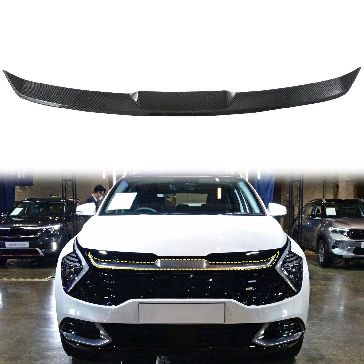 Front Grille Molding Cover Trim Carbon Fiber Style for Kia Sportage NQ5 2023-24