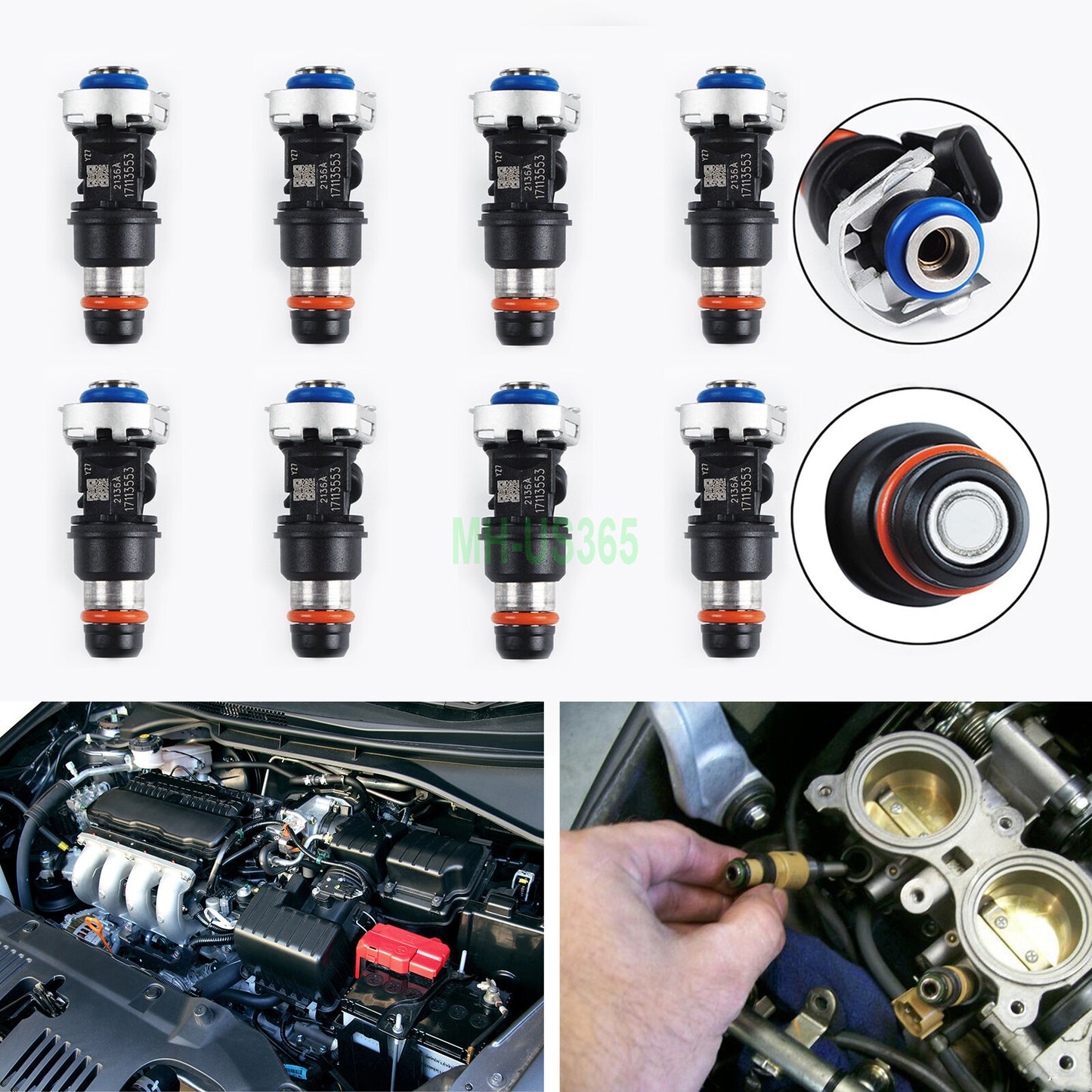 8-pack of fuel injectors 1711353 suitable for GimCity for Cadillac for Chevrolet 4.8L, 5.3L, and 6.0L engines (2001-2007).