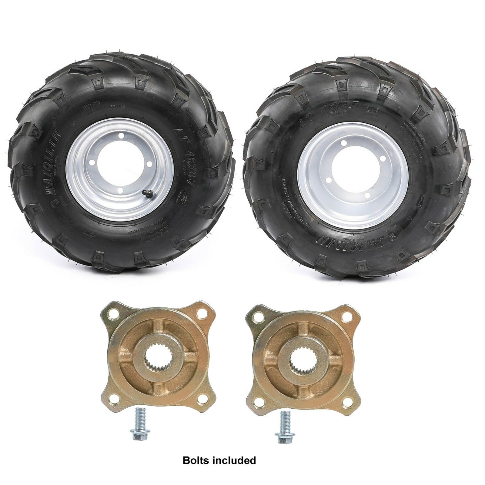 2-piece 16x8-7 wheel rims + 4 bolts 24T rear axle hubs suitable for all-terrain vehicles, go-karts, and for golf carts.