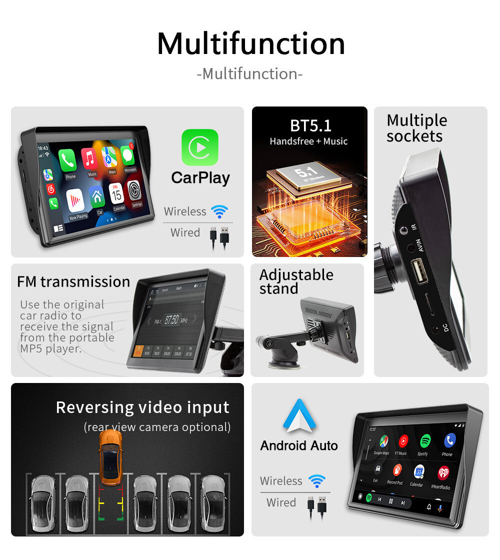 7in Touch Screen Car Stereo Radio Bluetooth FM For Apple Carplay Android Auto