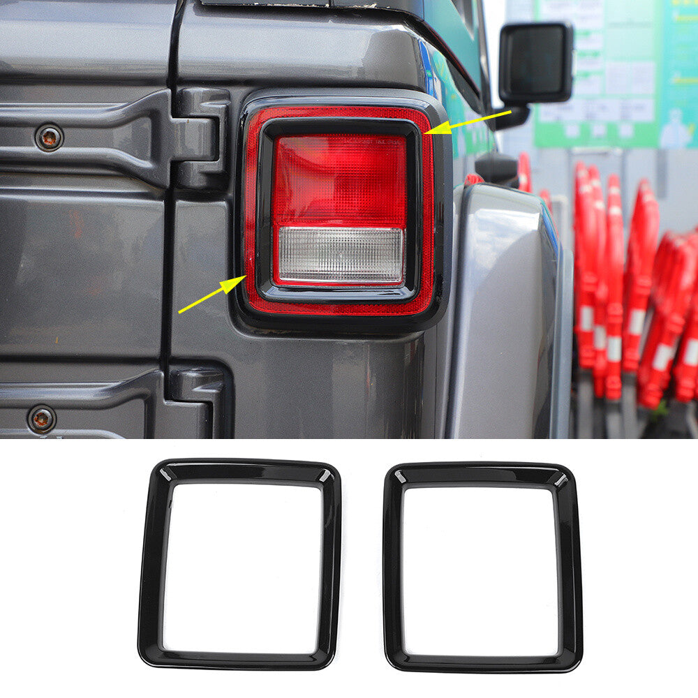 2¡ÁBlack ABS Taillight Lamp Guards Ring Decorative Trim for Jeep for Wrangler 2018-24