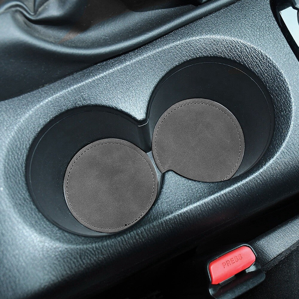 4x Car Coasters 7.5cm Suede Car Coasters Universal Car Drink Cup Mat Grey