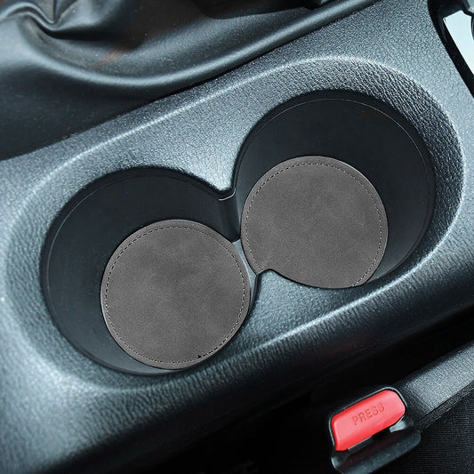 4x Car Coasters 7.5cm Suede Car Coasters Universal Car Drink Cup Mat Grey