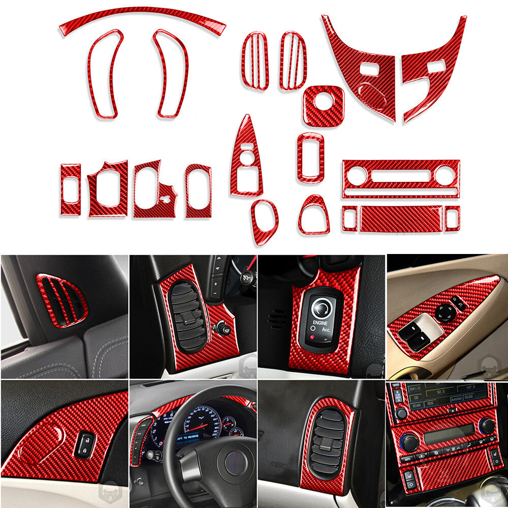 21PCS Red Carbon Fiber Interior Set Kit Trim for Chevrolet for Corvette C6 2005-2007