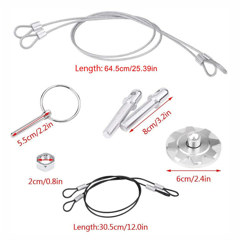 2x CNC Aluminum Universal Car Bonnet Hood Pin Lock Latch Appearance Kit Silver