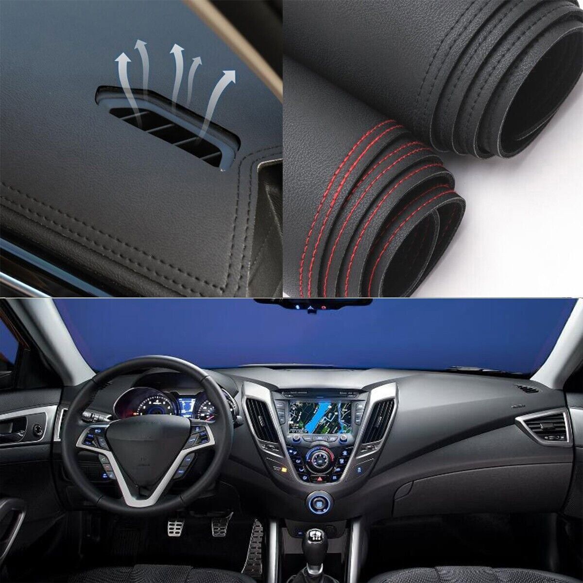 1X PU leather Dashboard Dash Mat Non-slip DashMat Shade Pad for Veloster 2012-18