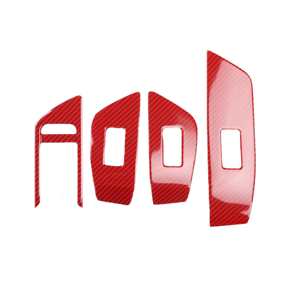 Glass Window Lifting Lock Panel Trim Fit for Audi A4L 2017-2019 Red Carbon Fiber