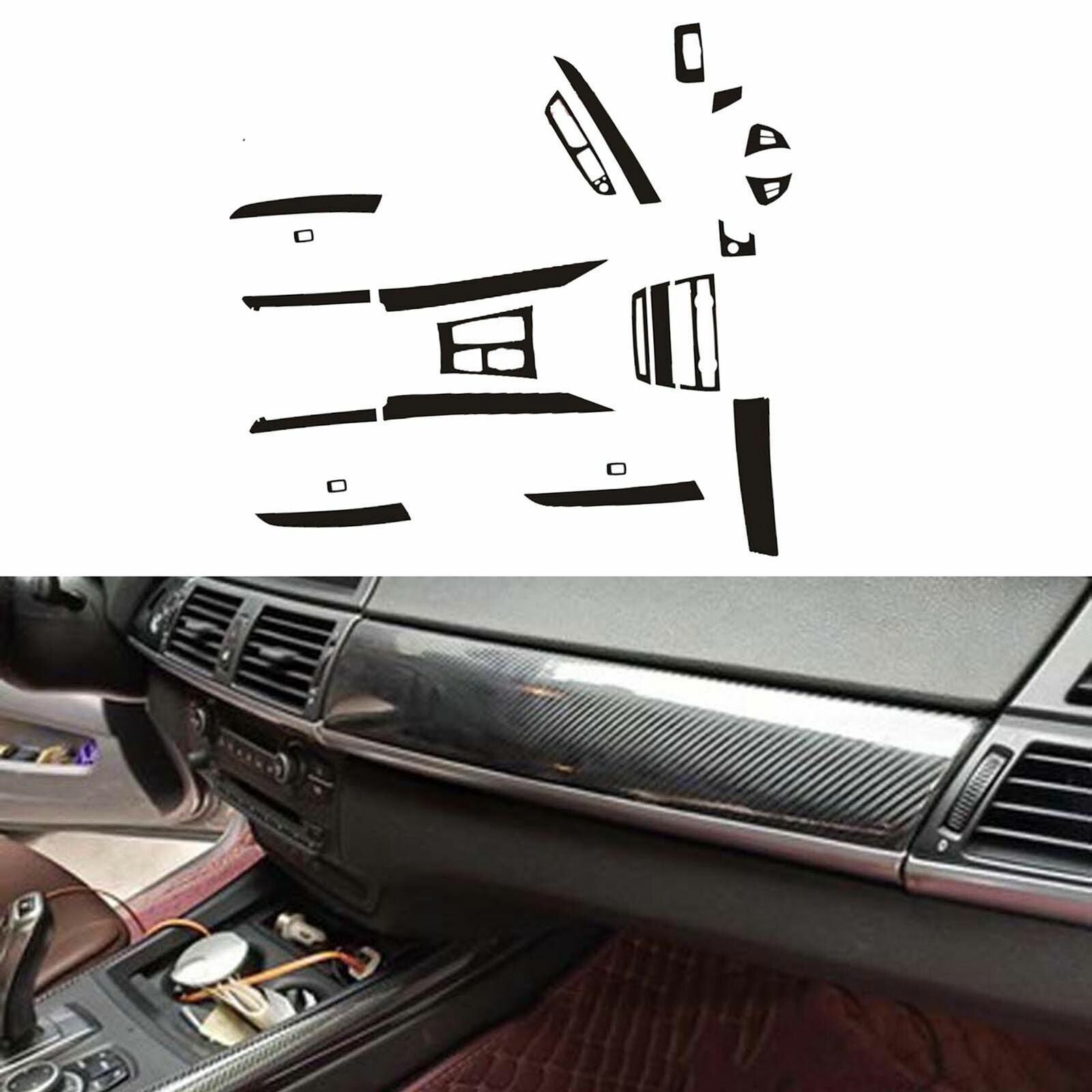 22Carbon Fiber Interior Accessories Whole Kit Cover Fit for BMW X5 E70 X6 E71 AT