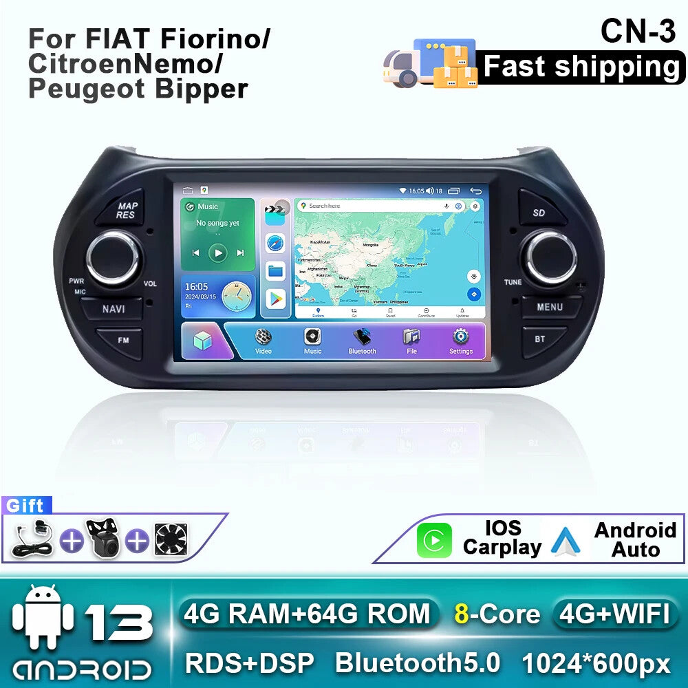 for Fiat Fiorino Qubo for Citroen Nemo for Peugeot Bipper Car Radio Carplay Screen GPS