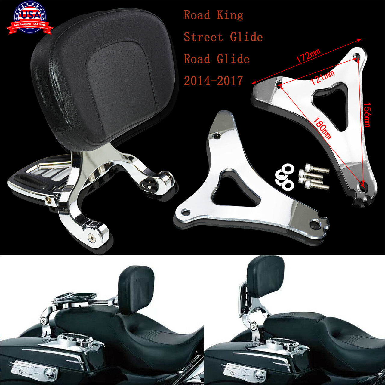 Adjustable Driver  Passenger Backrest Fit for Harley Touring Road King 14-2022
